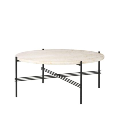 Gubi ts round soffbord natural white travertine, ø80, svart stativ