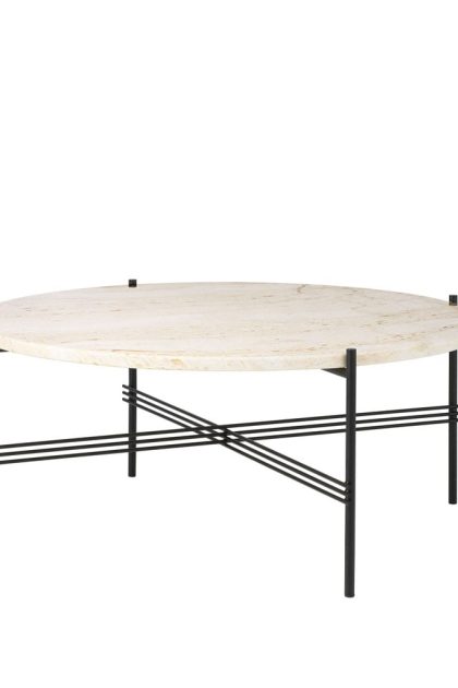 Gubi ts round soffbord natural white travertine, ø80, svart stativ