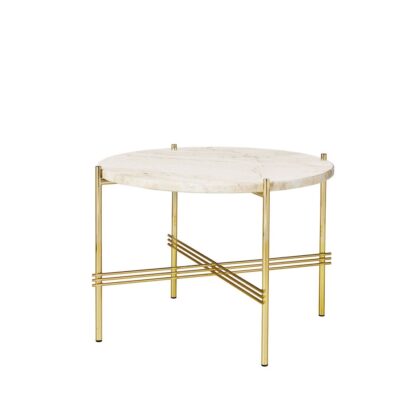 Gubi ts round soffbord natural white travertine, ø55, mässingsstativ