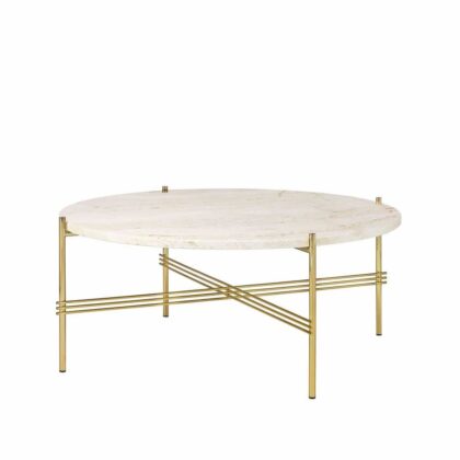 Gubi ts round soffbord natural white travertine, ø80, mässingsstativ