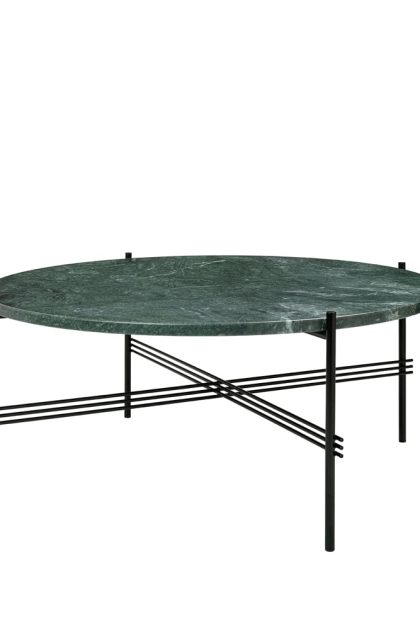Gubi ts round soffbord green guatemala marble, ø80, svart stativ