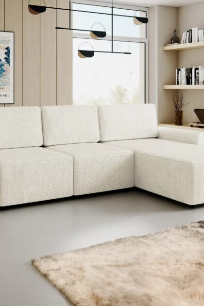 Bella beige bäddsoffa med divan 3 sits