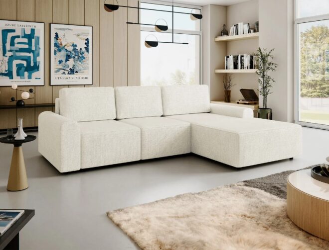 Bella beige bäddsoffa med divan 3 sits