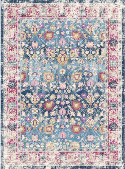 Wiltonmatta - Bouhjar (blå/rosa/multi) (Storlek: 80 x 350 cm)