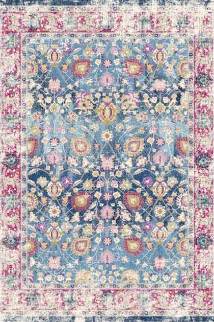 Wiltonmatta - Bouhjar (blå/rosa/multi) (Storlek: 80 x 350 cm)