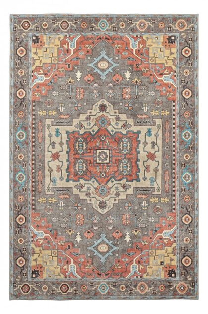 Flatvävd matta - Kordava (grå/röd) (Storlek: 230 x 340 cm)