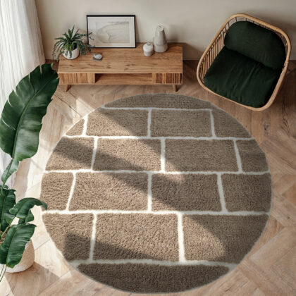 Rund matta - Lindley Natural Cotton Shaggy (taupe/grå) (Storlek: Ø 240 cm)