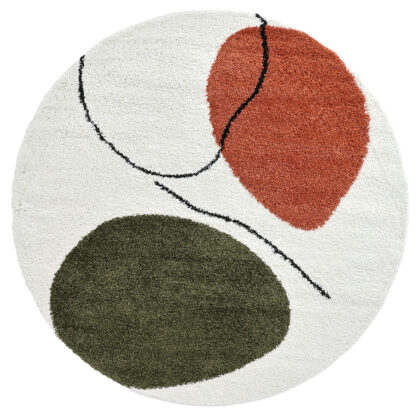 Runda mattor - Sanghar (vit/orange/grön) (Storlek: Ø 200 cm)