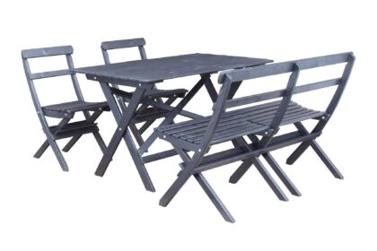 Larios Matgrupp Utomhus 76 cm + 2 Matstolar Utomhus + Bänk Utomhus - Svart