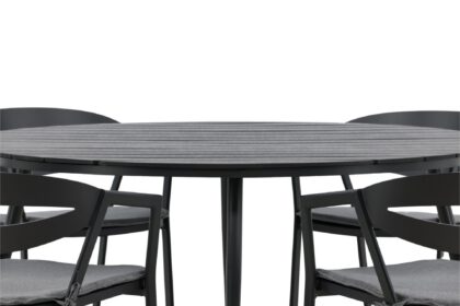 Break Matgrupp Utomhus Rund 150 cm + 6 Slit Matstol - Svart