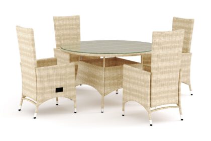 Thor utomhus rund matgrupp 140 cm med 4 Jenny matstolar - Beige