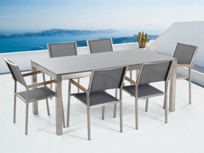 Bacoli Matgrupp Utomhus 180 cm + 6 Utestolar - Grå