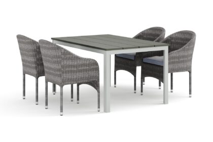 Tunis utomhus matgrupp 140x90 cm med 4 Thor fåtöljer - Vit/Grå