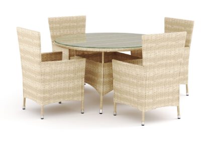 Thor utomhus rund matgrupp 140 cm med 4 Thor utefåtöljer - Beige