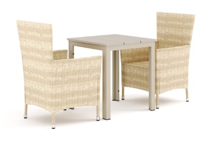 Tunis utomhus caféset 70x70 cm med 2 Thor utefåtöljer - Beige/Beige